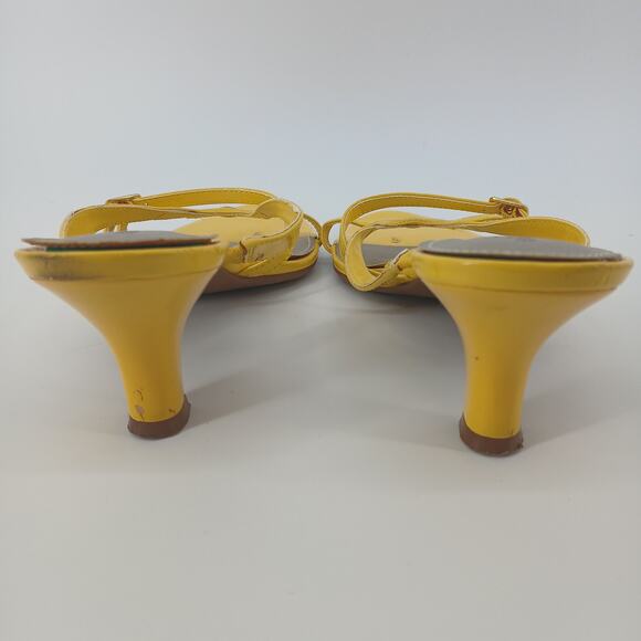 East 5th Yellow Patent Y2K Strappy Heel Sandals Womens 8M Preppy Chic Bold Retro - Picture 6 of 9